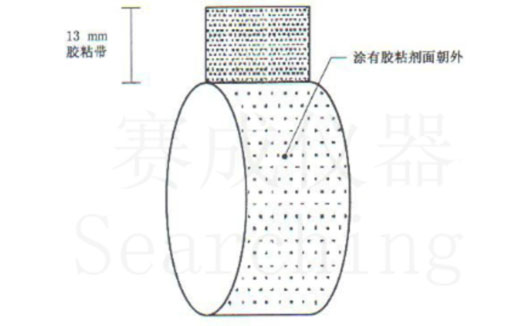 濟(jì)南賽成VOC-01環(huán)形初粘儀測試時(shí)，將膠帶式樣彎轉(zhuǎn)成如圖這樣的環(huán)形試樣，有膠面朝外